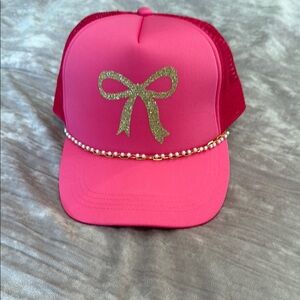New Pink trucker hat with bow and chains